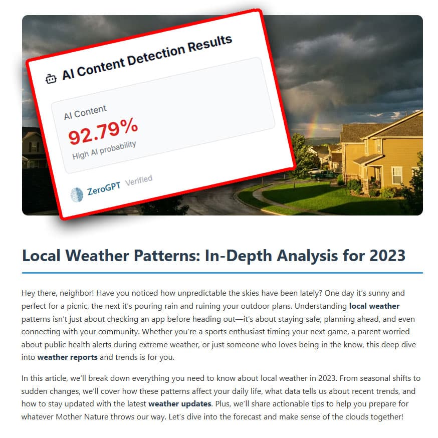 Pure AI content scoring 90-100% AI on ZeroGPT
